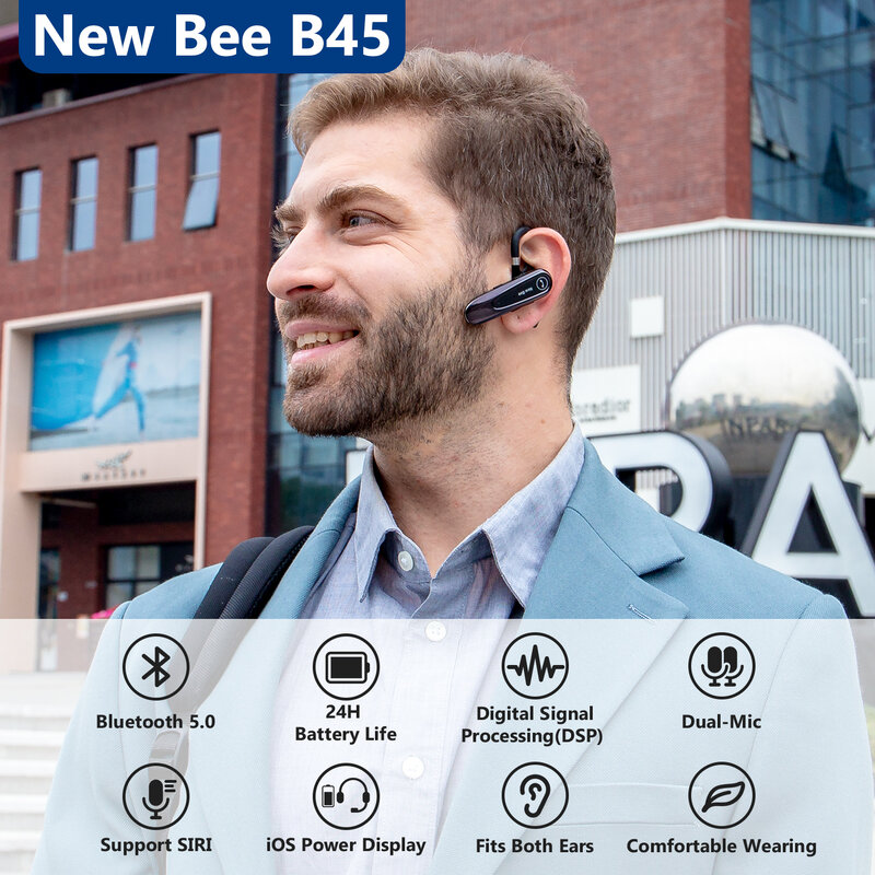 Neue Bee B45 Bluetooth 5,0 Headset drahtlose Kopfhörer Kopfhörer mit zwei Mikrofon Ohrhörer Ohrhörer CVC 8,0 Geräusch reduzierung für das Fahren
