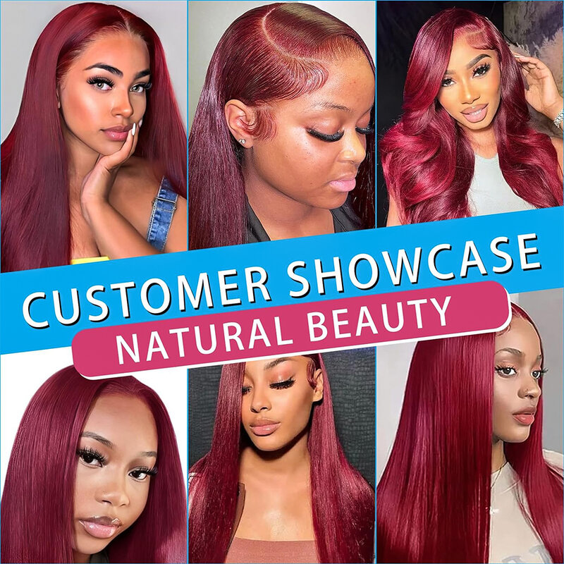 99j Burgundy Lace Front Wigs Human Hair 26 inch 13x6 Lace Front Wigs Human Hair Straight Red 200 Density HD Lace Front Wig