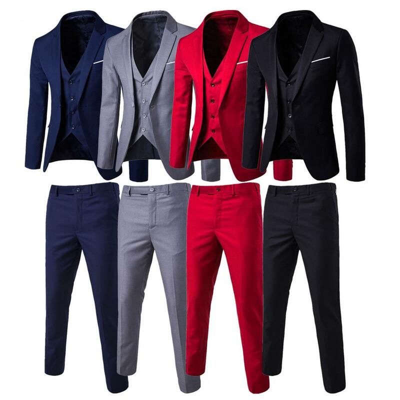 1 Set Men Suit Popular Male Blazer Vest Pants Set Single-Breasted Vest Coat Zipper Closure Trousers for Wedding
