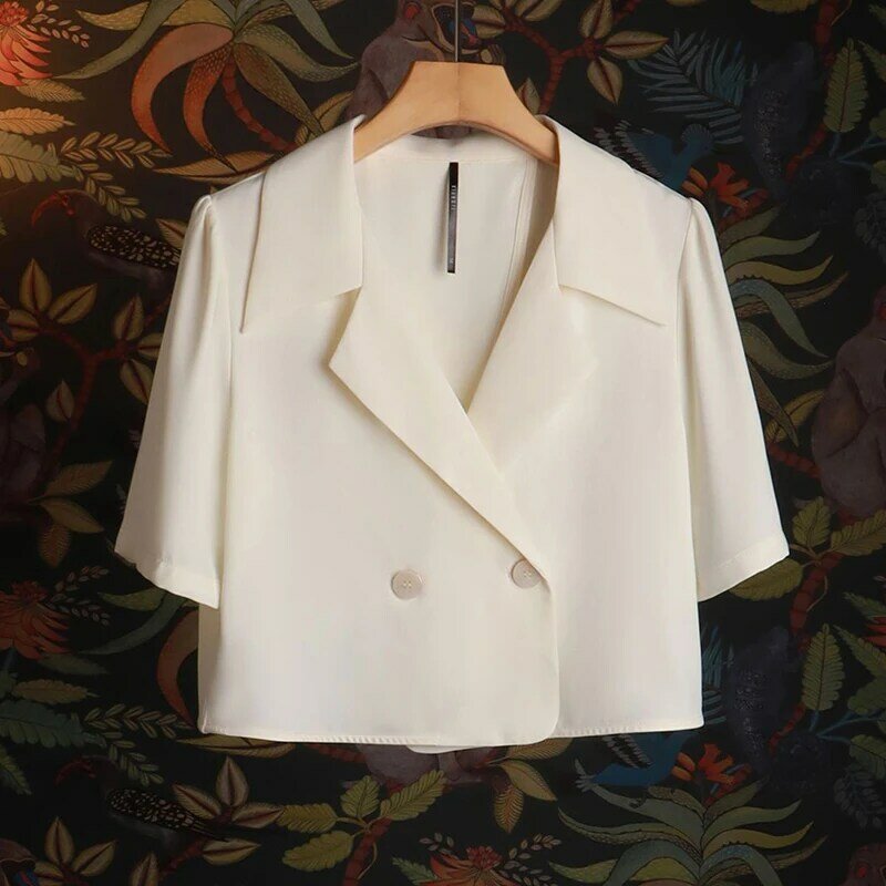 Chaqueta de traje pequeña de manga corta para mujer, top corto de estatura pequeña, top de diseño, 2024
