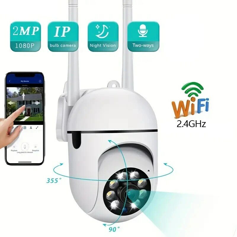 Caméra de surveillance de sécurité avec vision nocturne, détection de mouvement, sirène, WiFi, télécommande, audio bidirectionnel, étanche, 1080P HD, 355 °