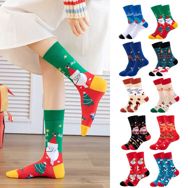 Chaussettes de Noël drôles en coton pour hommes et femmes, Père Noël, Flocon de neige, Bonbons, Bonhomme de neige, Haute qualité, Mode, Nouvel An