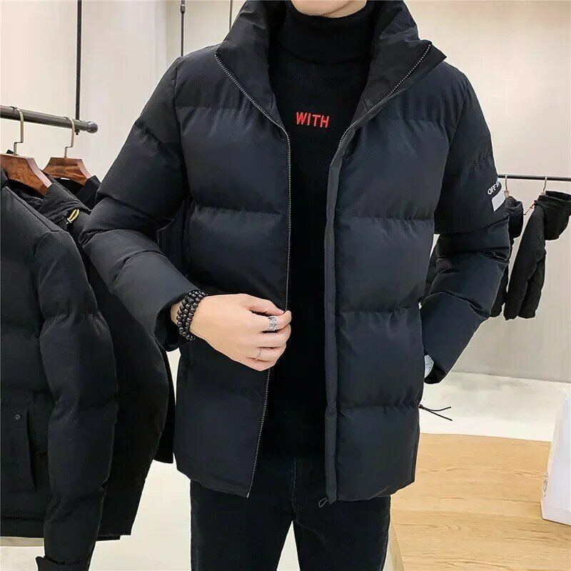 Blusão de gola Stand masculino, jaqueta acolchoada de algodão, parca de inverno grossa e quente, roupas casuais masculinas, novo, 2023
