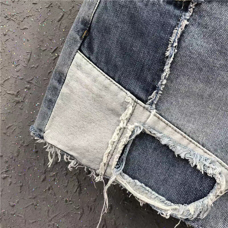 2024 nowe letnie spersonalizowane kombinowane kolorowe spodenki jeansowe damskie spodnie żebracze luźne i wszechstronne szerokie nogawki najnowsze spodnie Trend