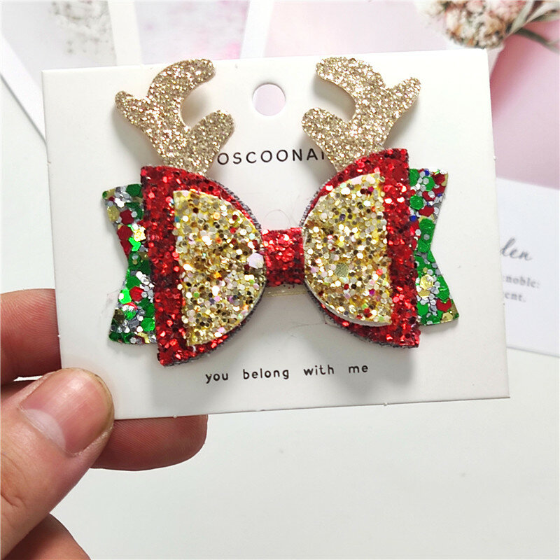 1 Piece Christmas Deer Pincer Glitter Barrette Bow Tie Hairpins Hair Clip For Girls Pin Tiaras Baby Hair Accessories For Women