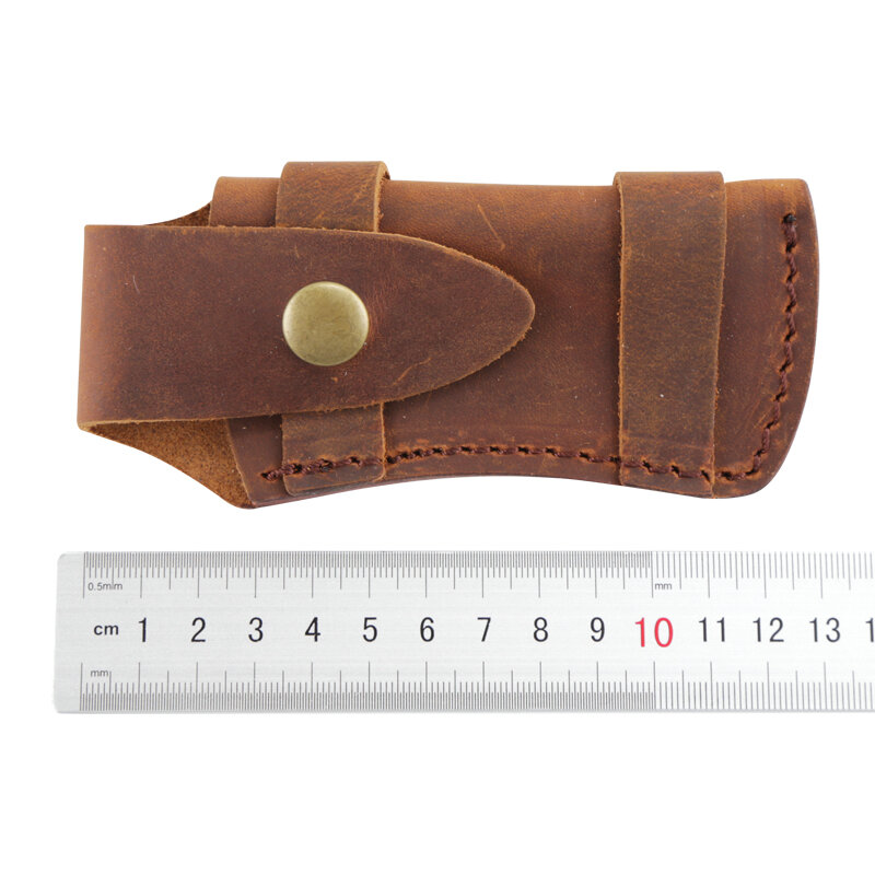Funda de cinturón de cuero genuino marrón liso de 5 "sl02vaina de cuchillo de bolsillo plegable