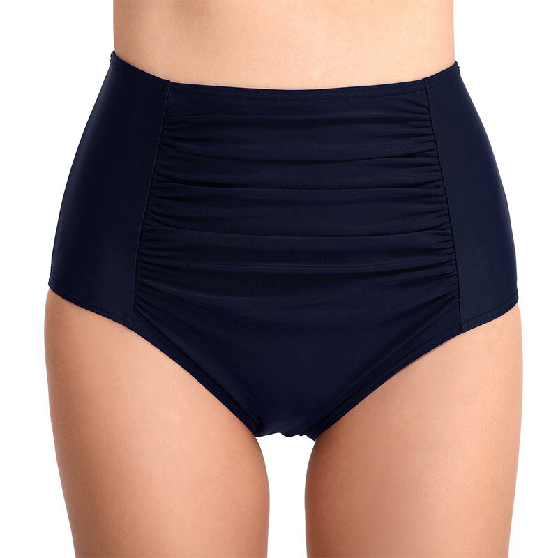Pantalones cortos de Bikini para mujer, bañador negro, parte inferior transpirable, Tanga, cobertura completa, cintura alta, ligero, Color sólido