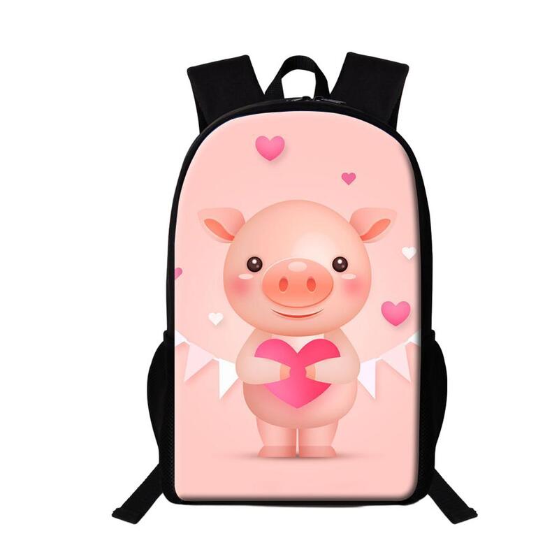 귀여운 만화 돼지 패턴 십대 어린이 학교 가방, 소녀 소년, 데일리 캐주얼 백팩, 여성 남성 여행 배낭
