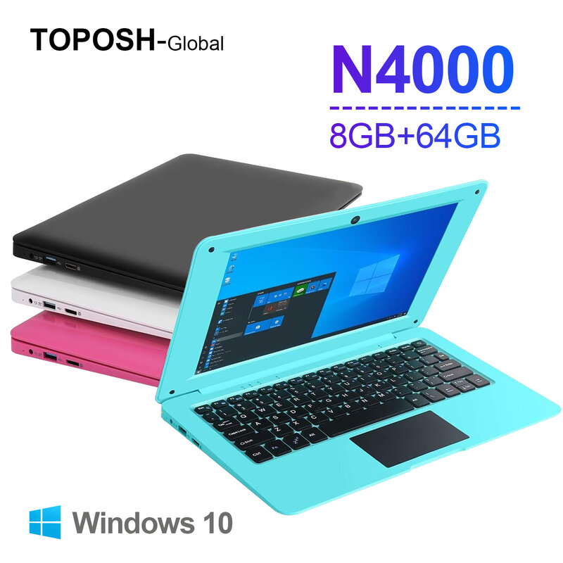 TOPOSH-Mini Netbook de 10,1 pulgadas, ordenador portátil Intel N4000, 8GB de RAM, 64GB de ROM, WIFI de doble banda, Bluetooth, Windows 10 Pro