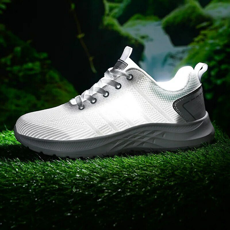 Men Shoes In Spring And Summer Breathable White Mesh Knit Sports Shoes Trendy And Versatile Lightweight Soft Soled Running Shoes