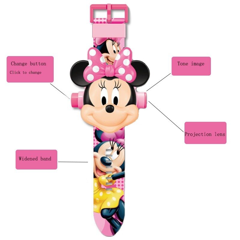 Relógios Minnie Mouse para crianças, Frozen, Projeção 3D, Princess Cartoon Watch, Anime Flip Relógios, Brinquedo Infantil