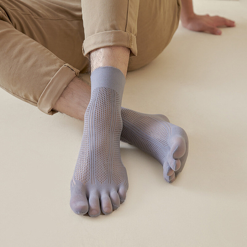 5/10 paia di nuovi calzini sportivi a cinque dita da uomo di alta qualità in rete traspirante calzini sportivi da uomo con punta divisa a righe a tubo medio