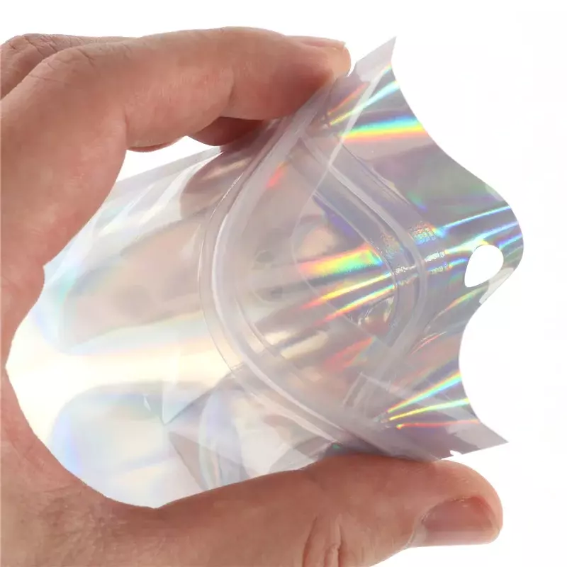 10Pcs Iridescent Storage Bags Self Sealing Pouches Cosmetic Plastic Laser Iridescent Bags Holographic Foil Reclosable Pouches