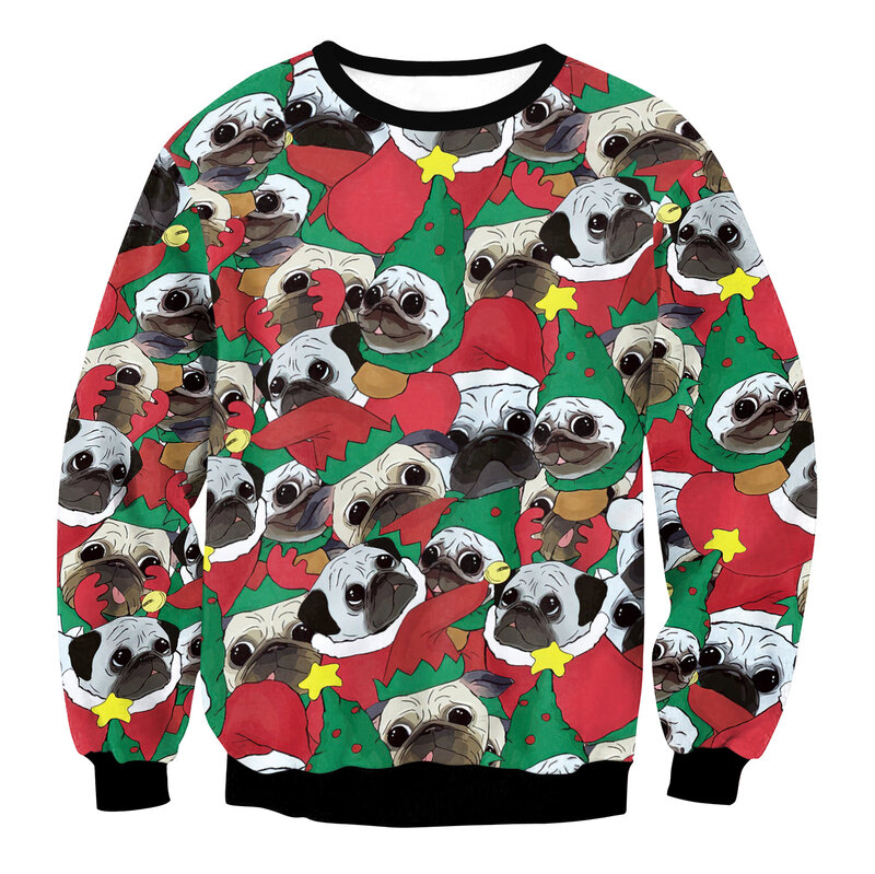 Nieuwjaar Hond Hoodies Heren Kerstmis 3d Print Sweatshirt Met Lange Mouwen Herfst Winter Casual Tops Kleding Voor Mannen Kleding