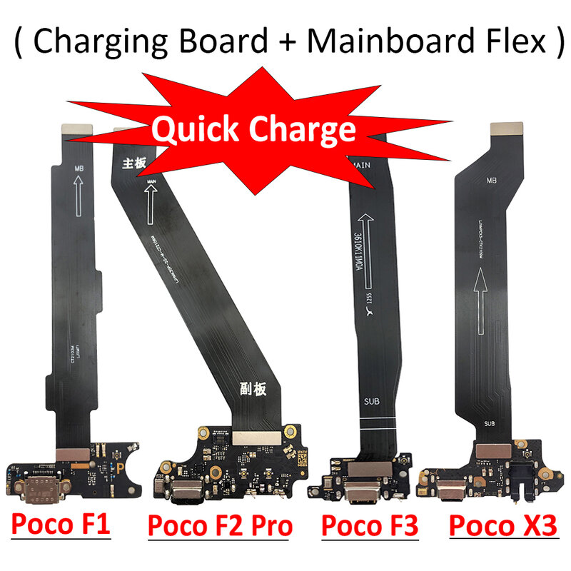 Nuevo para Xiaomi Poco F2 Pro F1 F3 X3 Pro, placa de carga de alimentación USB, conector de puerto de enchufe con placa base, Cable flexible