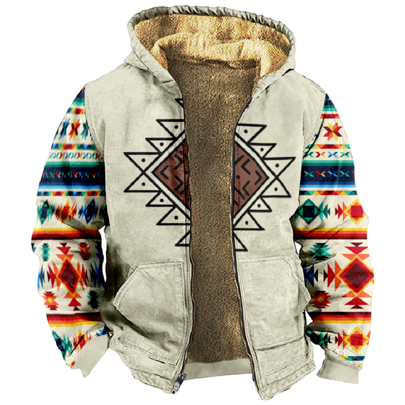 Sudadera con capucha Vintage con gráfico Azteca para hombre y mujer, abrigo de manga larga con cremallera en 3D, cuello levantado, ropa de calle Harajuku, ropa de invierno