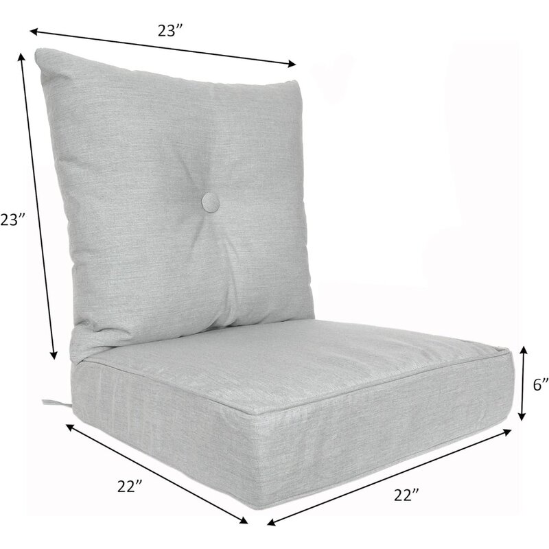 Cuscino per Patio esterno/interno Sunbrella, sedile 22x22x6 pollici + schienale 23x23x7 pollici, Set da 2 pezzi, tela granito