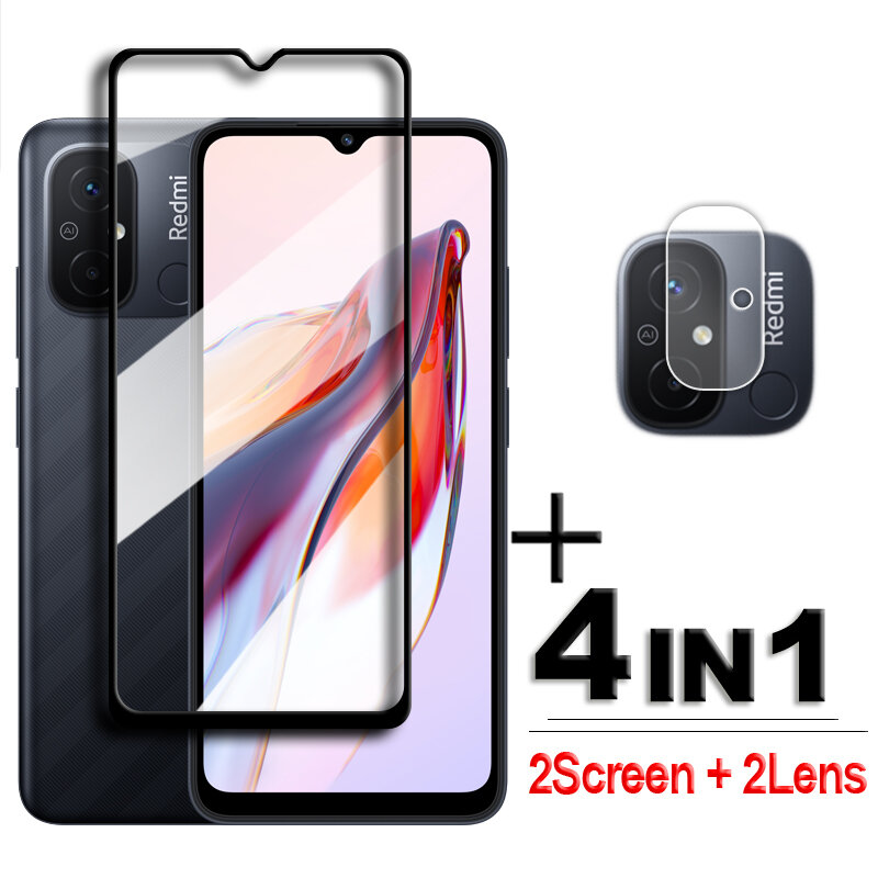 4in1 For Xiaomi Redmi 12C Glass Redmi 12C Tempered Glass 2.5D Full Cover Screen Protector For Redmi 12C 12 10C 10 9C 9A 9T Film