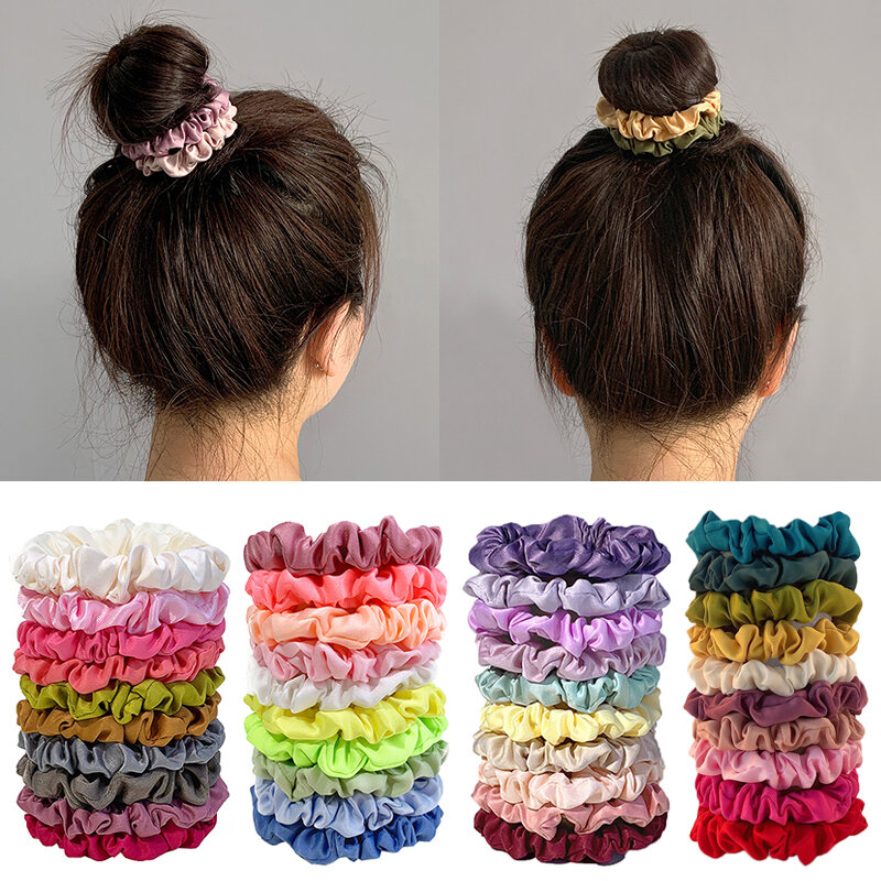 10pcs/pack Women Silky Satin Skinny Elastic Hair Band Solid Color Satin Scrunchies 6cm Small Hair Rope Simple Head Band Hair Tie