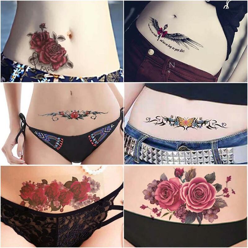 Сексуальные водостойкие съемные стойкие шрамы на крышке, временная наклейка, черная роза, Бабочка, дизайн 3D, татуировка на тело, наклейка