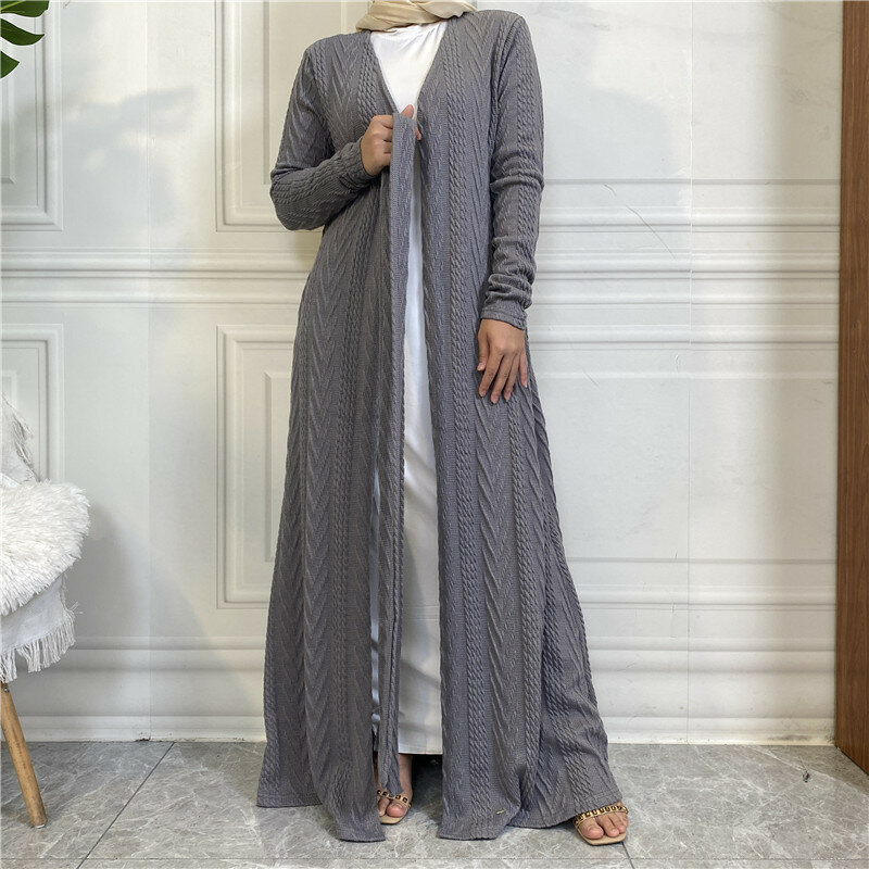 Wepbel swetry otwierana Abaya kobiety sweter jesień zima Knitting muzułmański sweter sweter z kieszeniami duży płaszcz Kimono kaftan