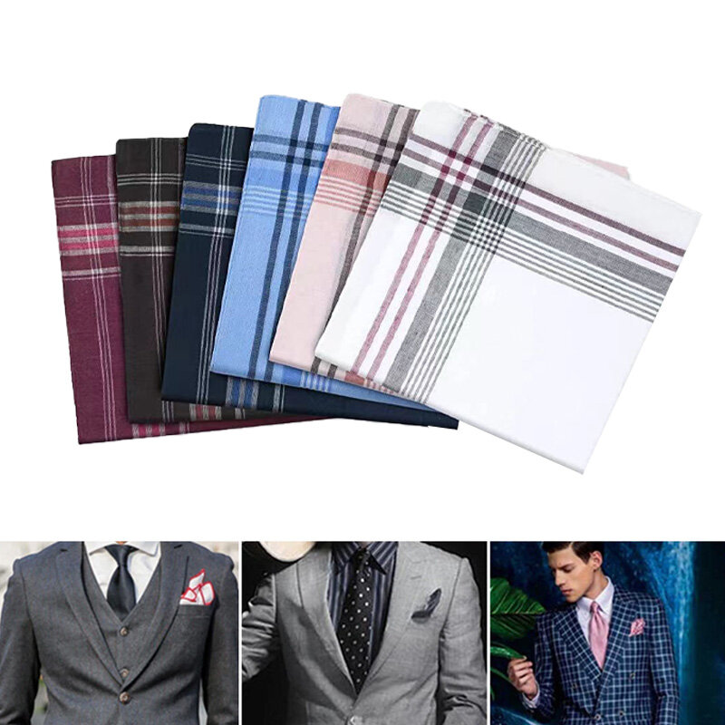 12pcs Classic Polyester Cotton Plaid Handkerchief Universal Business Sport Sweat Absorbing Soft Handkerchief For Men Women