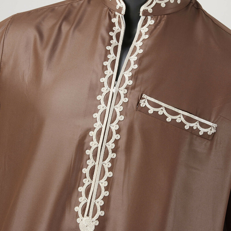 Men's Summer Muslim Robes Fashion Retro Ethnic style muslim Suit Dress Robe Sets Elegant Slim Islamic Arab Dubai Robe Abaya