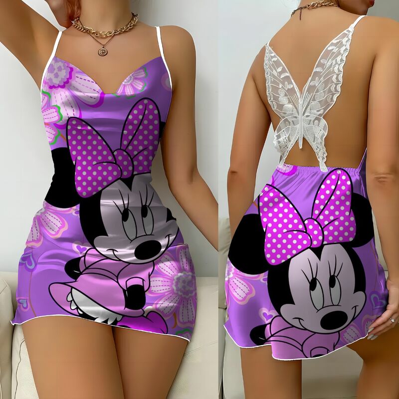 Abiti da festa gonna pigiama abito in pizzo Mickey Minnie Mouse Disney Bow Knot superficie in raso moda donna estate 2024 Mini Sexy nuovo