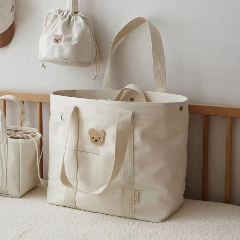 Bolsas de pañales de estilo coreano para bebé, bolso de lona bonito, organizador de artículos para bebé, bolso de maternidad