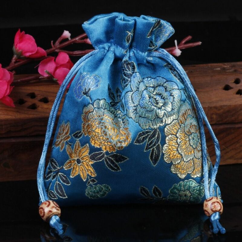 Bolso bordado de brocado de estilo chino, bolsita de flores, bolsas de tela, borla, colgante, cordón, bolsa de la suerte, suministros de favores de boda