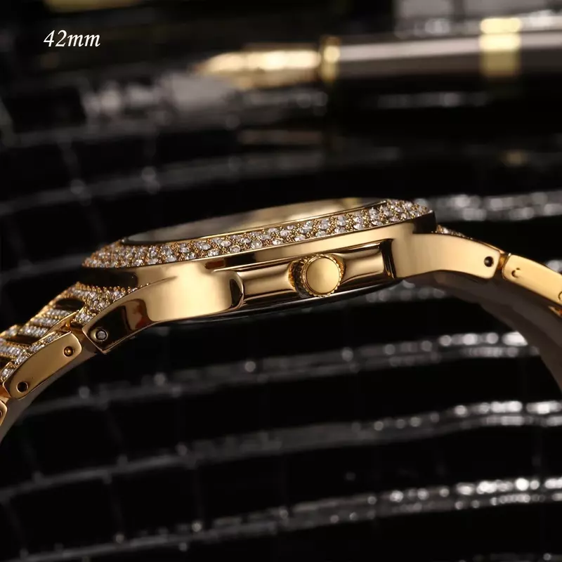 Completa bling diamantes relógio masculino marca de luxo hip hop iced para fora dos homens relógios de quartzo relógio de negócios à prova dwaterproof água reloj hombre missfox