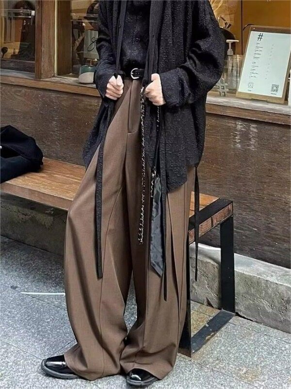 HOUZHOU 빈티지 일본 스타일 여성 오버사이즈 세트 바지, 패치워크 하라주쿠 Y2k 배기 고딕 한국 패션 스트리트웨어 바지