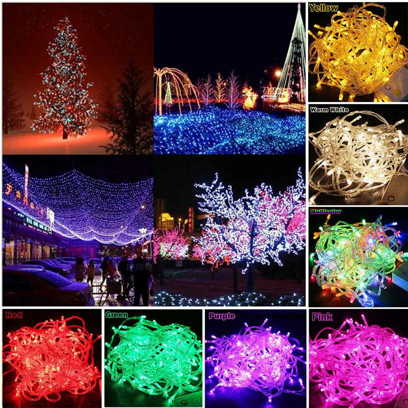 LED 스트링 요정 조명, 크리스마스 10m, 100LED, 9 색, 8 가지 모드, AC220V, EU 플러그, 휴일 조명, 웨딩 파티, 화환 장식