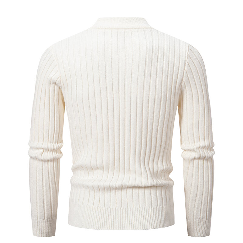 Camisola masculina de malha monocromática com gola em O, pulôver Jacquard, roupa fina quente, alta qualidade, inverno, 2023