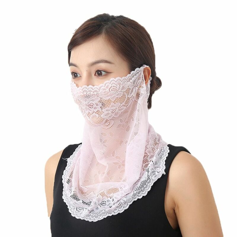 Escudo de verano a prueba de viento para mujer, bufanda deportiva para la oreja colgante para senderismo, bufandas faciales al aire libre, bufanda de cuello, máscara de encaje, cubierta facial