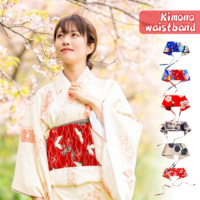 Colorful Flower Printed Kimono Robe Belt Adjustable Vintage Wristband Belt Corset Traditional Wide Harness with Thin String