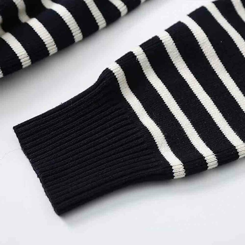 Women 2024 Spring New Fashion Thin Striped Knit Coat Retro Long Sleeve Chic Round Neck Button Casual Top Outerwear Mujer