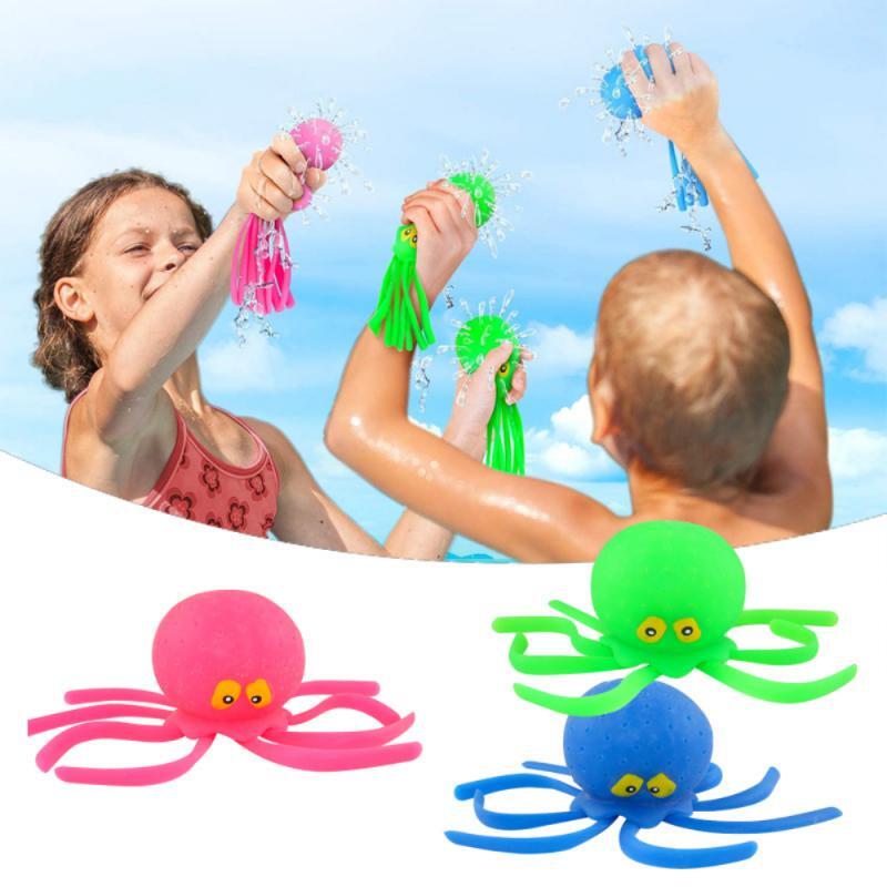 Bola de agua de pulpo ZK30, juguetes de baño para niños, juguetes de agua de piscina, descomprimir, grito Rosa lindo