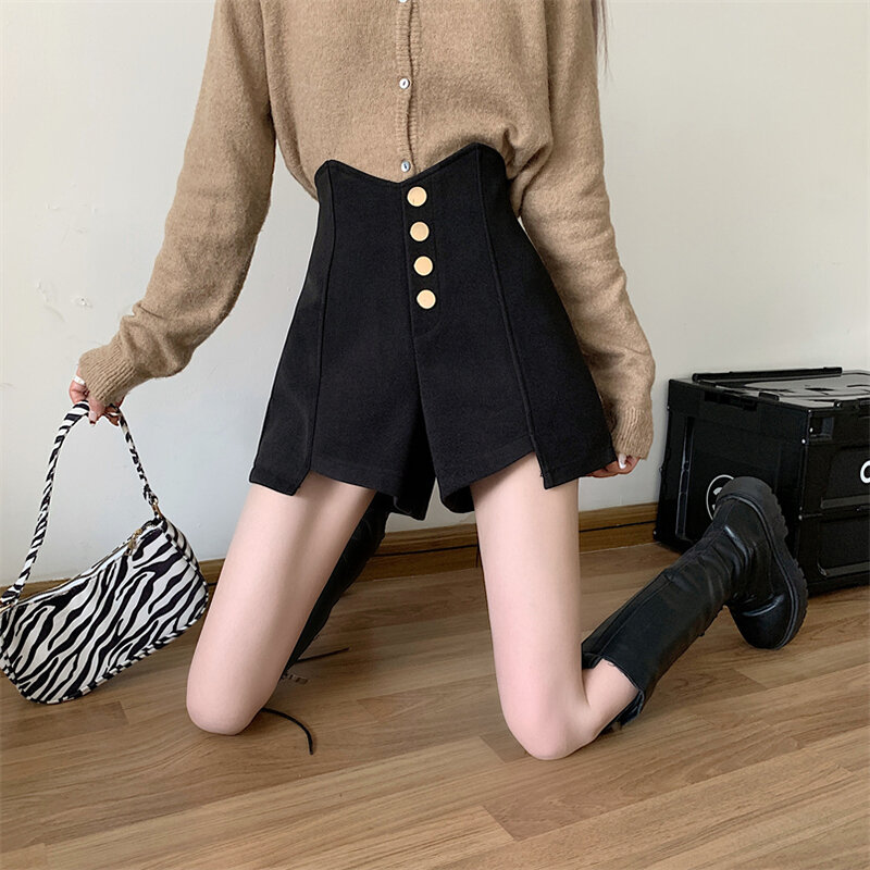 Pantalones cortos de oficina para mujer, Shorts de cintura alta, ajustados, con botones, combina con todo, estilo coreano, novedad de verano