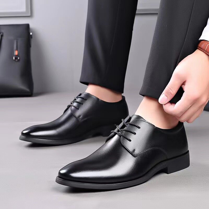 Zapatos de cuero transpirables para hombre, calzado informal de fondo suave de cuero negro, ideal para primavera y otoño