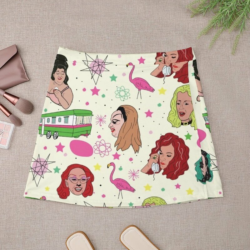 Punk Flamingos Pattern Mini Skirt kpop kawaii skirt korean luxury clothing korean style skirt