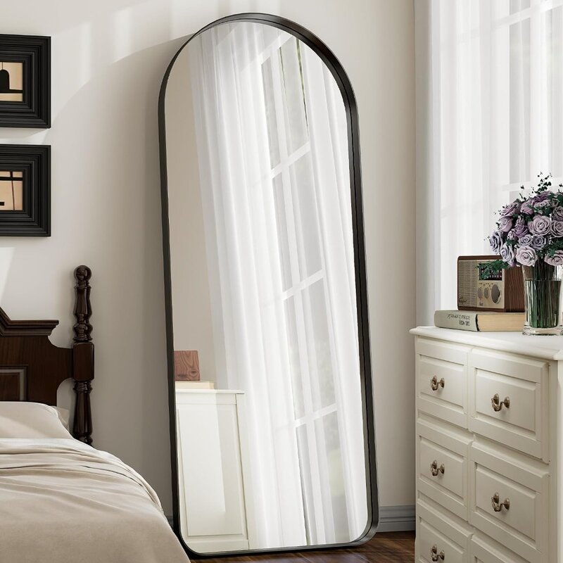 Specchio ad arco a figura intera 21 "x 64"-telaio profondo in lega di alluminio-specchio a parete nero per bagno, soggiorno, camera da letto