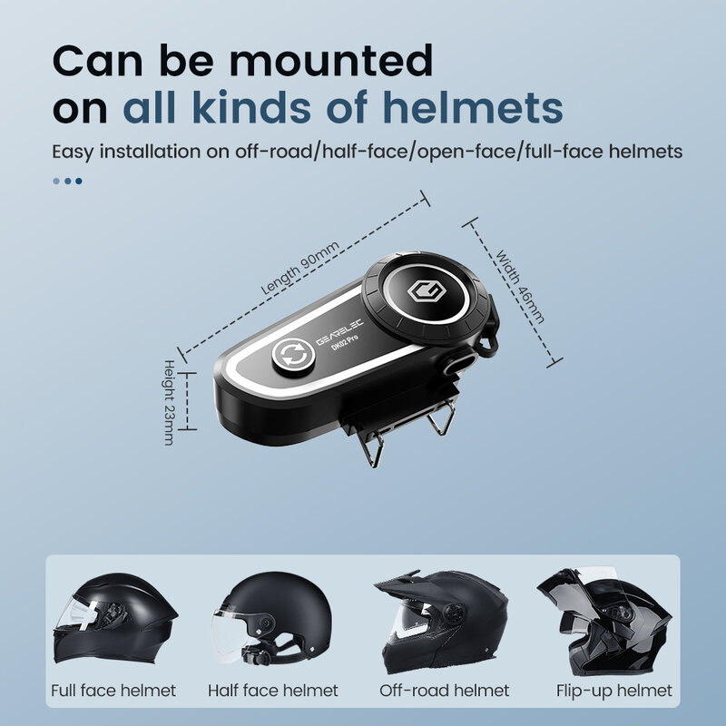 GEARELEC DK02 Pro helm motor, Headset interkom Bluetooth 5.2 2 pengendara IPX7 tahan air sistem komunikasi nirkabel