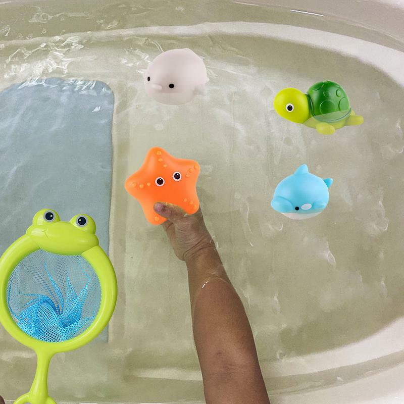 Juguetes de baño para bebés, figuras de animales con red de pesca para niños pequeños