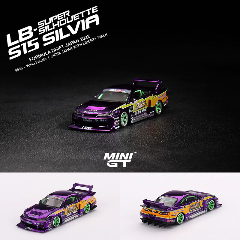 MINIGT-modelo de coche en miniatura, escala 1:64, LBWK S15, Shelly, electrochapado, color morado, Diorama, Colección, 576