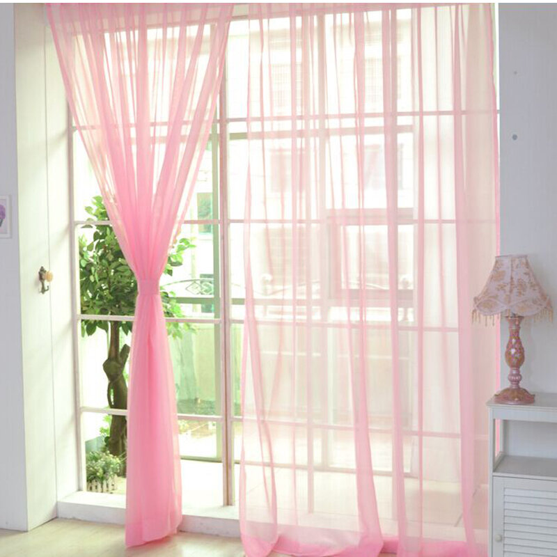 Tirai Voile tipis, Panel kain Tule warna-warni untuk celah pintu, syal pembagi, 2m * 1m, saku batang mudah dipasang, dekorasi rumah