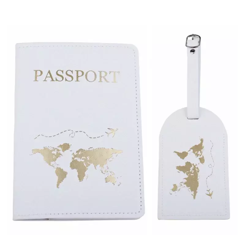ป้ายชื่อกระเป๋าถือเดินทางปกหนังสือเดินทางหนัง PU แบบ2ชิ้น/เซ็ตเคสป้องกันแบบกระเป๋าสตางค์ใส่บัตรหนังสือเดินทางด้านหน้า