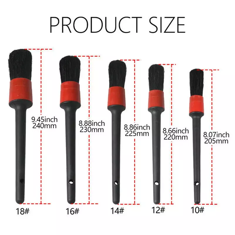 5pcs/set Black Red Car Cleaning Brushes To Remove Dust Bread Crumbs Soft Brush Car Cleaning Tool Wild Pig Hair Brush
