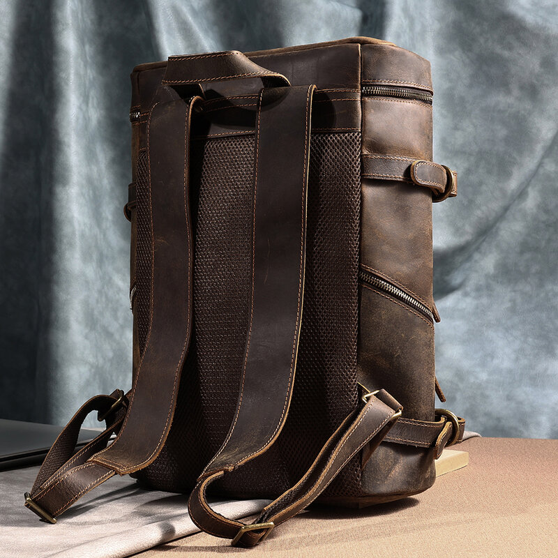 New genuine leather computer backpack cowhide travel bag for men crazy horse leather retro backpack men's backpack
