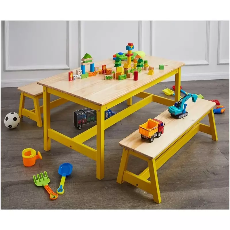 Kryty stół i zestaw ławek dla dzieci, naturalny